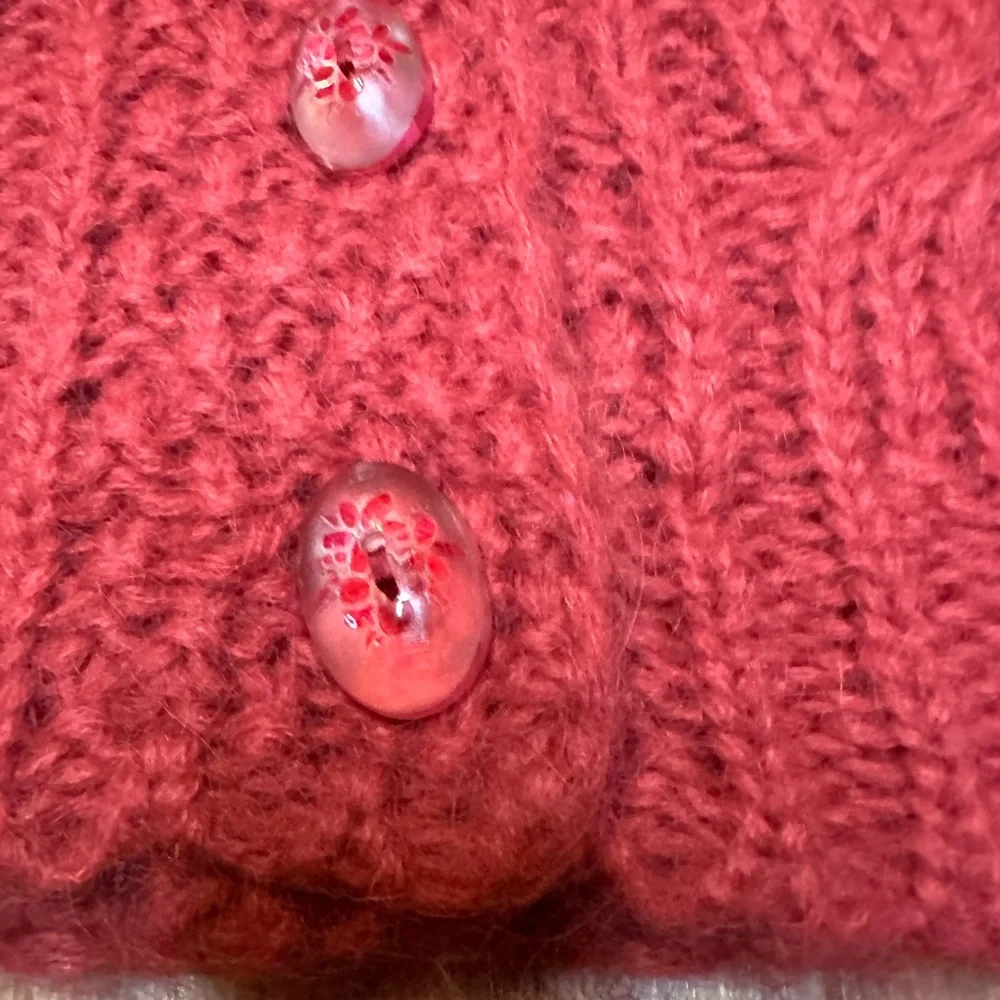Sleeping on Snow Anthropologie Mohair Hooded Cable Knit Cardigan Sweater Red S